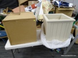 (R10) MAYNE PLANTER; CAPE COD PLASTIC PLANTER, WHITE IN COLOR. MEASURES 20 IN X 20 IN X 20 IN.