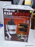 (R12) SHOPVAC ASH VACUUM; 6.3 AMP SHOP-VAC STAINLESS STEEL ASH VACUUM ON CASTERS. PRODUCT NO. 40414.