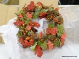 (R2) NORTHLIGHT 18-IN AUTUMN HARVEST ACORN BERRY AND BURLAP RUSTIC THANKSGIVING WREATH- UNLIT. COMES