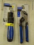 (R2) KOBALT 13-IN-1 SCREWDRIVER AND 8 IN GROOVE JOINT PLIERS. BOTH COME IN ORIGINAL PACKAGING.