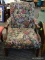 (WINDOW) 1 OF A PAIR OF FLORAL UPHOLSTERED GEORGE WASHINGTON ARMCHAIR; SQUARE BACK ARMCHAIR WITH