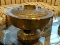 ORIENTAL FIRE POT FOOD WARMER; VINTAGE, BRASS, KOREAN HOT POT FOOD WARMER WITH A CARVED KOREAN