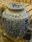 ORIENTAL BLUE AND WHITE GINGER JAR WITH LID. MEASURES 10 IN TALL.