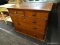 ANTIQUE WALNUT 2 OVER 3 LOW CHEST; WOODEN, 5-DRAWER CHEST OF DRAWERS WITH 2 TOP DRAWERS AND 3 ROWS