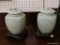 PAIR OF CELADON GREEN CERAMIC GLAZED ORIENTAL GINGER JARS ON ROSEWOOD STANDS. MEASURES 7 IN TALL.