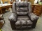 LEATHER RECLINING CHAIR; OVERSIZED, CHARCOAL LEATHER, TUFTED RECLINING CHAIR. MEASURES 38 IN X 34 IN