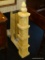 5 TIER MARBLE PAGODA STATUE WITH 4 SIDED CARVINGS OF AN EMPRESS. HAS A SMALL CHIP IN THE BOTTOM