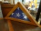 AMERICAN FLAG AND DOG TAG IN DISPLAY CASE. PETER B ROBERT'S DOG TAGS. SITS IN AN OAK FLAG CASE.