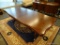 DOUBLE PEDESTAL DINING TABLE; DOUBLE PEDESTAL TABLE WITH AN INLAID TOP AND GEOMETRIC CARVED