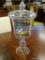 1 OF A PAIR OF APOTHECARY JARS; LIDDED, BLOWN GLASS APOTHECARY JAR, COMES WITH A SCOOP. LIKELY USED