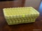 MCCOY USA POTTERY RECTANGULAR PLANTER WITH A GRADUATED SIZE AND A SCALLOPED RIM. YELLOW IN COLOR.