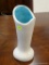CALIFORNIA POTTERY 10 IN TALL FLOWER VASE WITH BLUE PAINTED INTERIOR.
