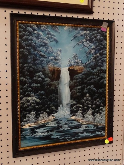 BARBARA FURLONG FRAMED PAINTING ON CANVAS; "SNOWY BLUE WATERFALL" #248 PAINTING ON CANVAS. COMES
