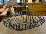 DECORATIVE WROUGHT IRON, HAND FORGED BREAD BASKET; WOVEN ROPE STYLE BASKET WITH AN OVERARCHING