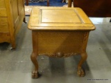 VICTORIAN POTTY; WOODEN, ANTIQUE POTTY WITH LIFT-UP SEAT AND CLOSEABLE COVER LID, SITTING ON FOUR