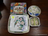 4 PIECE LOT TO INCLUDE A BRASS IN ENAMEL SIGNED ORIENTAL BOWL, A SMALL ORIENTAL DIVIDER PLATE, AN