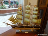 FLYING CLOUD 1869 MODEL SAILING SHIP; SITS ON A WOODEN BASE WITH NAME OF SHIP ON A BRASS TAG.