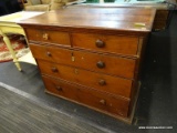 ANTIQUE WALNUT 2 OVER 3 LOW CHEST; WOODEN, 5-DRAWER CHEST OF DRAWERS WITH 2 TOP DRAWERS AND 3 ROWS