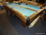 ITALARDESIA 6 FT SLATE TOP POOL TABLE; MEASURES 75 IN X 43 IN X 31 IN. NEEDS TO BE REFELTED, ONE OF