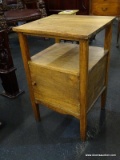 ARTS AND CRAFTS TELEPHONE TABLE WITH STORAGE; OAK TELEPHONE TABLE WITH A LOWER SHELF AND A CABINET.