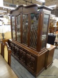 MEDITERRANEAN STYLE BREAKFRONT CHINA CABINET; 2 PC, MEDITERRANEAN STYLE, WOODEN CHINA CABINET. TOP