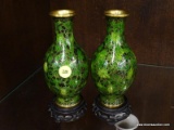 PAIR OF 6.5 IN CLOISONNE VASE WITH ROSEWOOD STAND.