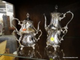 4 PIECE LOT TO OF ALVIN SILVERPLATE TO INCLUDE A TEAPOT, COFFEE POT, SUGAR BOWL WITH LID, AND