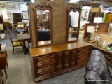 DOUBLE MIRROR DRESSER; MEDITERRANEAN STYLE, DOUBLE MIRROR DRESSER WITH 3 DRAWERS ON THE LEFT AND