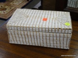 WICKER STYLE JEWELRY BOX. HAS A WHITE PAINTED FINISH.
