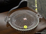 BROWNIE TRAY; GLASS BROWNIE TRAY WITH HANDLE AND HOBNAIL DETAILED BOTTOM.