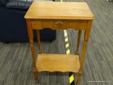 ANTIQUE OAK SIDE TABLE; ACCENT TABLE WITH A CONCAVE LIP, A SCALLOPED FRONT SKIRT WITH CARVED