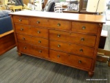 KINCAID DRESSER; 9-DRAWER DRESSER WITH REEDED PILASTER SIDES, ACORN SHAPED FEET, AND VENETIAN BRONZE