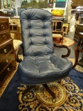 LEATHER EXECUTIVE'S CHAIR; BUTTON TUFTED, BLUE LEATHER, CUSHIONED EXECUTIVE'S OFFICE CHAIR WITH