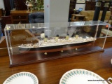 RMS TITANIC MODEL SHIP WITH DISPLAY CASE. MEASURES 32 IN X 6 IN X 10 IN.