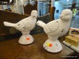 PAIR OF EARTHENWARE PIDGEON SCULPTURES; TWO CERAMIC PIDGEON SCULPTURES WITH WHITE CRACKLE-GLAZE