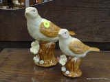 PAIR OF WILLIAMSBURG POTTERY PORCELAIN BIRD FIGURINES; TWO FIGURINES OF BROWN SPARROW-LIKE BIRDS ON