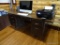 (BOFF) VINTAGE EXECUTIVE OFFICE DESK; WOOD GRAINED TOP, SIX DOVETAILED DRAWERS, SITS ON METAL