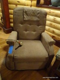 (BDEN) VINTAGE BROWN UPHOLSTERED ELECTRIC RECLINER; BUTTON TUFTED BACK. MEASURES APPROX. 2' 8