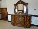 (MBR) MICHAEL AMINI CUSTOM MADE MIRRORED DRESSER; TWO-TONE WOOD FRAMED BEVELED MIRROR WITH FAUX