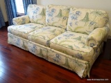 (UPSIT) SOUTHWOOD FLORAL SOFA; BEAUTIFUL CREAM COLORED SOFA WITH BLUE FLOWERS, KOI FISH AND GREEN