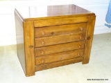 (UPBR) MID-CENTURY MODERN PINE NIGHT STAND; TWO DRAWERS WITH WOODEN KNOB PULLS. MEASURES 2' 2-1/2