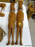 (GAR) TRIBAL WOODEN FIGURES; SET OF TWO CARVED WOODEN TRIBAL FIGURE WITH METAL WIRE EARRINGS AND