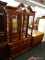 (R2) CHINA CABINET; 2 PC CHINA CABINET WITH A BEAUTIFUL, CARVED BROKEN ARCH PEDIMENT TOP WITH 3