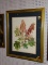 (BWALL) FRAMED BOTANICAL PRINT; SHOWS WHITE, PINK, AND RED FLOWERS. MATTED IN PINK AND NAVY. SITS IN