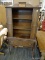 (R3) FRENCH STYLE CHINA CABINET; WOODEN CHINA CABINET WITH DARK FINISH. HAS 2 ADJUSTABLE SHELVES, A