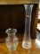 (R3) GLASS VASES; TWO PIECE LOT TO INCLUDE A BELL SHAPED SPIRAL GLASS VASE AND A FLUTED GLASS VASE