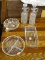 (R4) LOT OF ASSORTED GLASSWARE; 5 PIECE LOT TO INCLUDE A 3 SECTIONED NUT DISH, A RECTANGULAR DISH