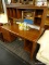 (R4) KNEE HOLE DESK WITH HUTCH; WOODGRAIN 2 PC DESK WITH HUTCH. KNEE HOLE DESK HAS A SLIDE OUT