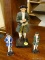 (R4) CAST IRON COLONIAL SOLDIER FIGURINES; 3 PIECE LOT TO INCLUDE 2 SMALLER FIGURINES (ONE GREEN AND