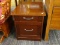 (R4) SIDE TABLE WITH STORAGE; WOODGRAIN, 2 DRAWER SIDE TABLE WITH A CHERRY FINISH. BOTTOM DRAWER CAN